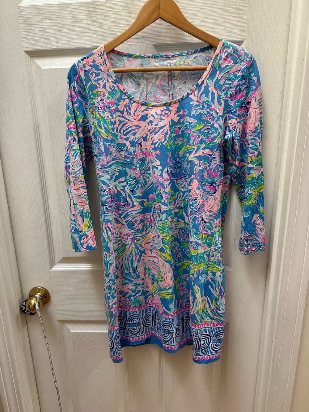 Lilly Pulitzer dress Blue Pink Floral Scoop-Neck Women's cotton m medium